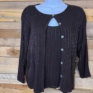 Zelda Sweater Set Women’s Large Brown Beaded Sparkle